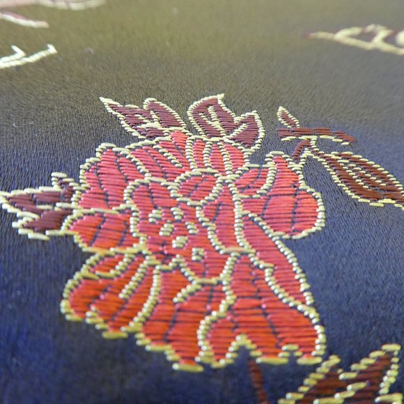 Vintage 90s Clio Black Satin Skirt Asian Dragons Floral Embroidery Bead Fringe 8 - Picture 9 of 12